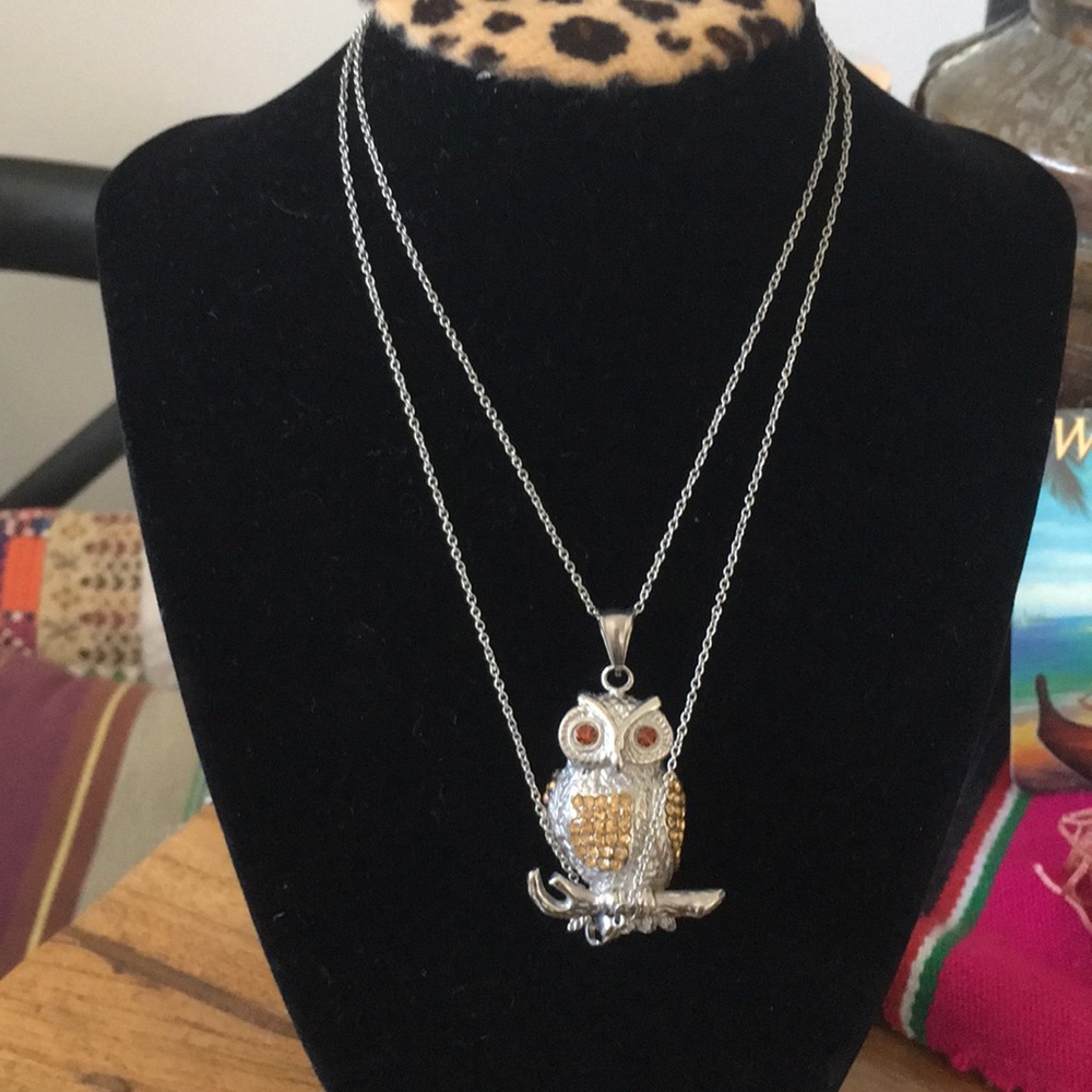 Stainless Steel Crystal Owl Necklace